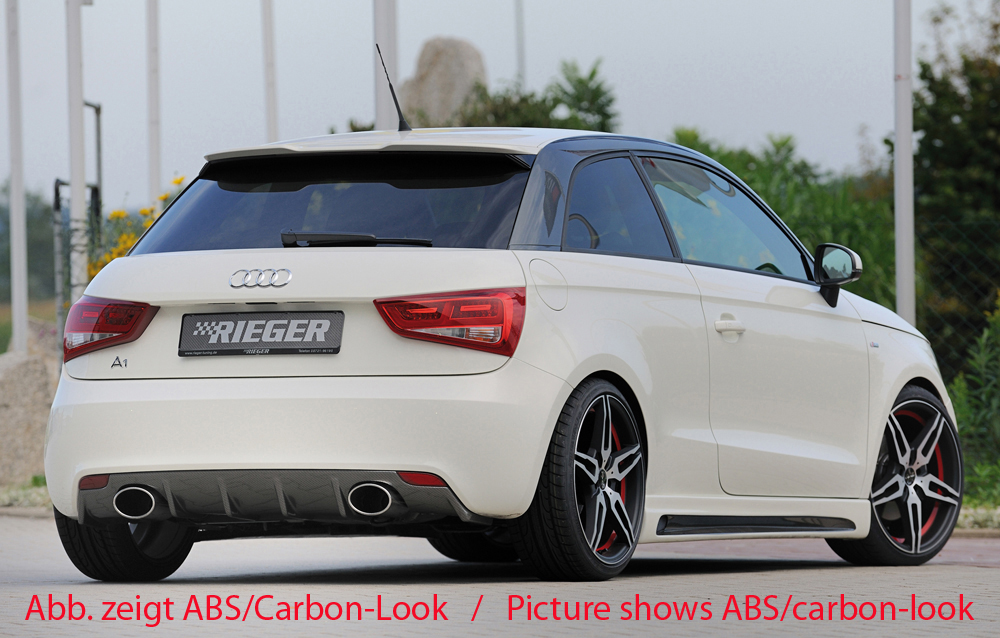 Rieger Heckeinsatz Audi A1 (8X): 08.10-12.14 (bis Facelift) ABS matt schwarz (Bild ist nichts ABS matt, zeigt nur die Optik) - für Fzg. ohne S-Line Exterieur Rieger Heckeinsatz Audi A1 (8X): 08.10-12.14 (bis Facelift) ABS schwarz glänzend (Bild ist nichts ABS schwarz glänzend, zeigt nur die Optik) - für Fzg. ohne S-Line Exterieur